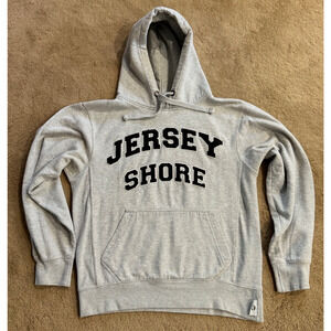Jersey Shore Hoodie Unisex Gray Heavy Sweatshirt Embroidered Letters Size M